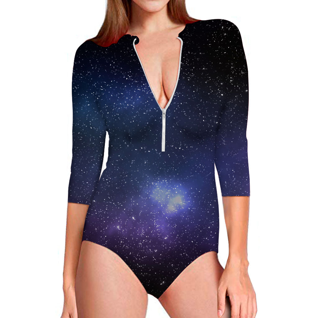 Nebula Universe Galaxy Deep Space Print Long Sleeve Swimsuit