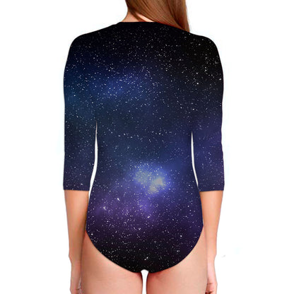 Nebula Universe Galaxy Deep Space Print Long Sleeve Swimsuit
