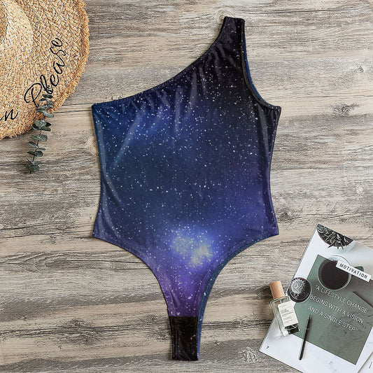 Nebula Universe Galaxy Deep Space Print One Shoulder Bodysuit