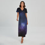 Nebula Universe Galaxy Deep Space Print Short Sleeve Maxi Dress