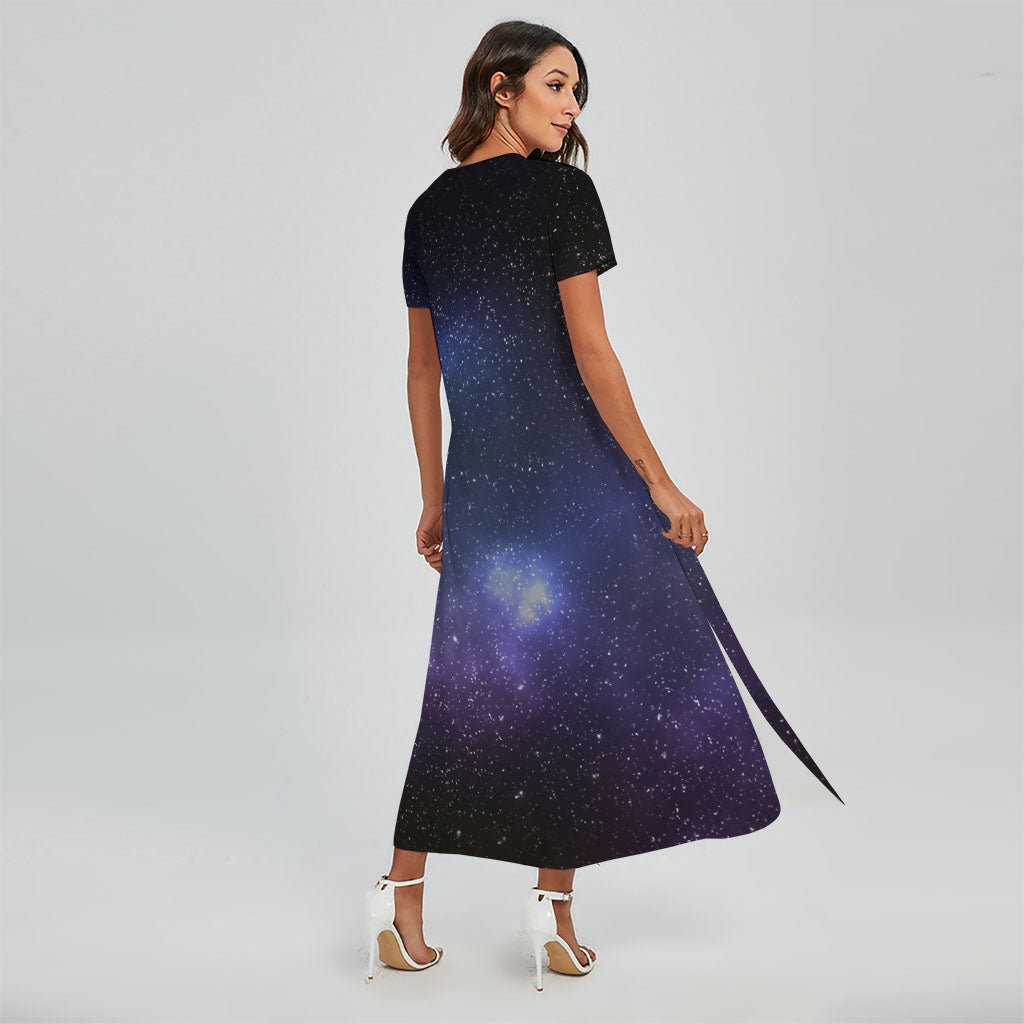 Nebula Universe Galaxy Deep Space Print Short Sleeve Maxi Dress