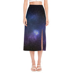 Nebula Universe Galaxy Deep Space Print Side Slit Midi Skirt