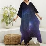 Nebula Universe Galaxy Deep Space Print Silk V-Neck Kaftan Dress
