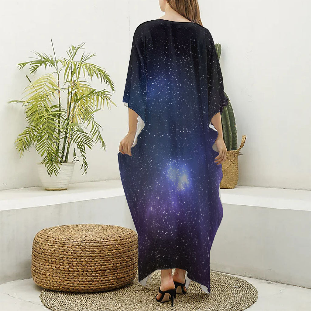 Nebula Universe Galaxy Deep Space Print Silk V-Neck Kaftan Dress