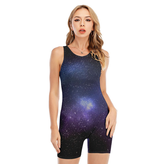 Nebula Universe Galaxy Deep Space Print Sleeveless One Piece Swimsuit