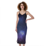 Nebula Universe Galaxy Deep Space Print Slim Fit Midi Cami Dress