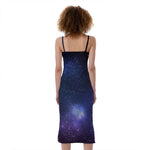 Nebula Universe Galaxy Deep Space Print Slim Fit Midi Cami Dress