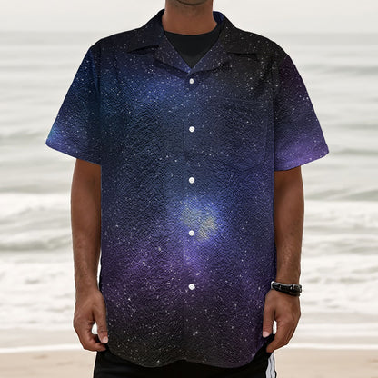 Nebula Universe Galaxy Deep Space Print Textured Short Sleeve Shirt