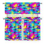 Neon Camouflage Print 3 Piece Kitchen Curtains