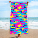 Neon Camouflage Print Beach Towel