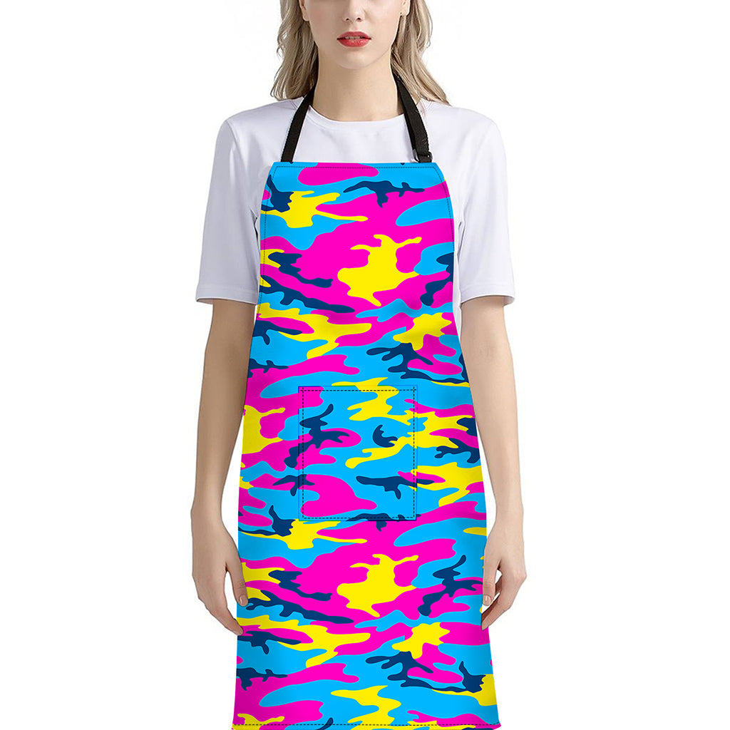 Neon Camouflage Print Bib Apron With Pocket