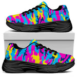 Neon Camouflage Print Black Chunky Shoes