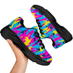 Neon Camouflage Print Black Chunky Shoes