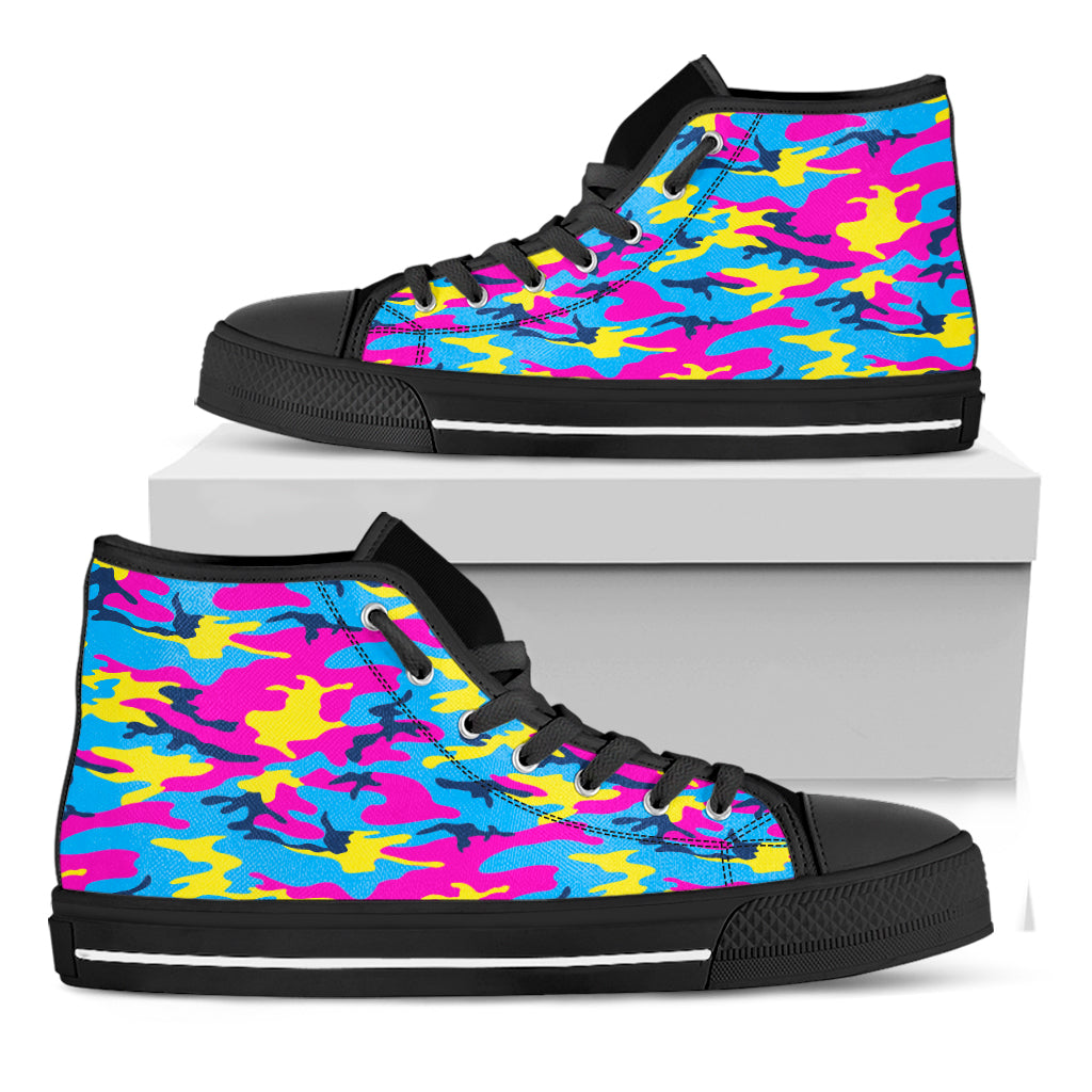 Neon Camouflage Print Black High Top Sneakers