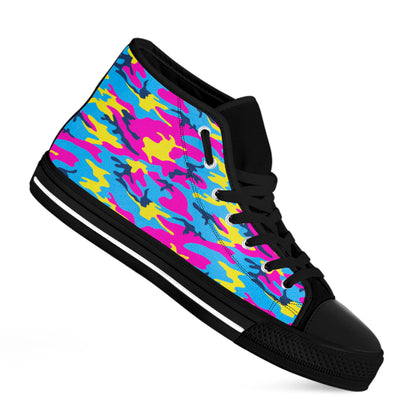 Neon Camouflage Print Black High Top Sneakers