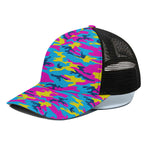 Neon Camouflage Print Black Mesh Trucker Cap