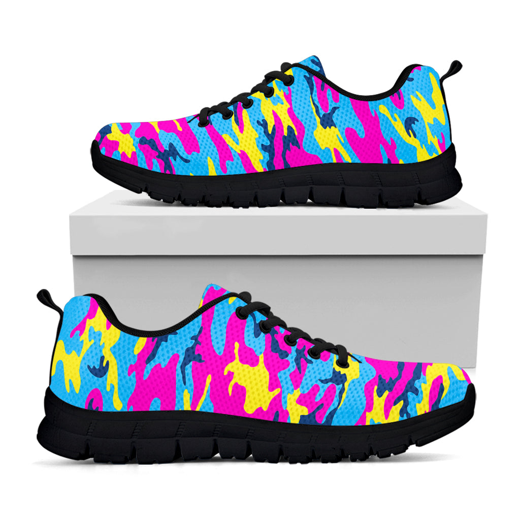 Neon Camouflage Print Black Running Shoes
