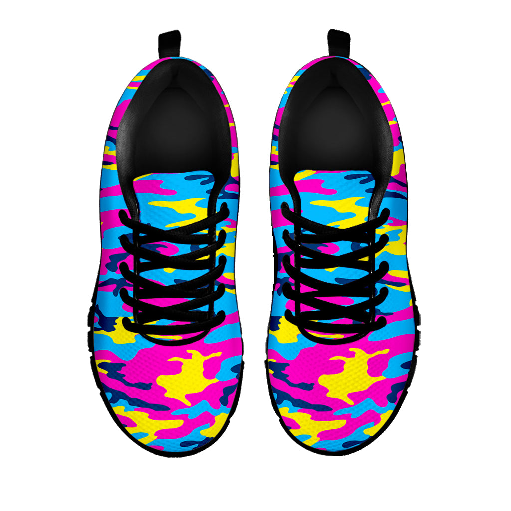 Neon Camouflage Print Black Running Shoes