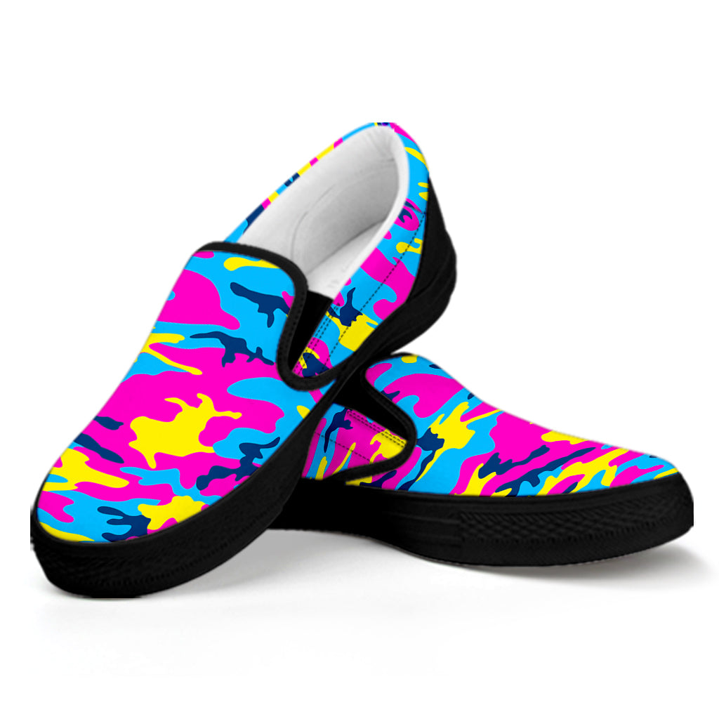 Neon Camouflage Print Black Slip On Sneakers