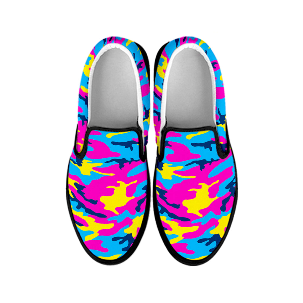 Neon Camouflage Print Black Slip On Sneakers