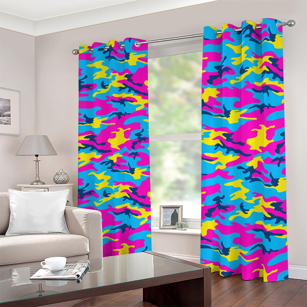 Neon Camouflage Print Blackout Grommet Curtains