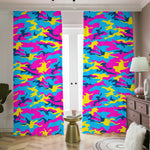 Neon Camouflage Print Blackout Pencil Pleat Curtains