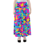 Neon Camouflage Print Chiffon Maxi Skirt