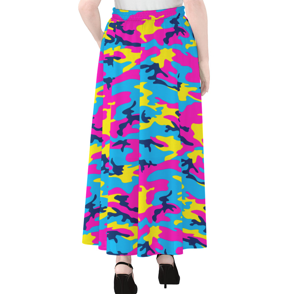 Neon Camouflage Print Chiffon Maxi Skirt