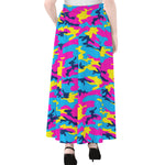 Neon Camouflage Print Chiffon Maxi Skirt