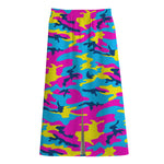 Neon Camouflage Print Cotton Front Slit Maxi Skirt