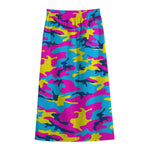 Neon Camouflage Print Cotton Front Slit Maxi Skirt
