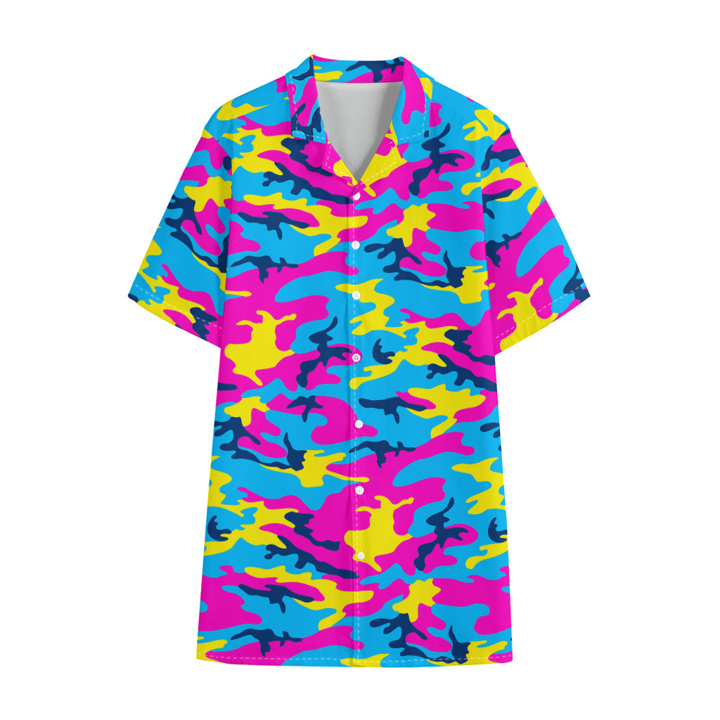 Neon Camouflage Print Cotton Hawaiian Shirt