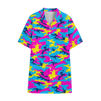 Neon Camouflage Print Cotton Hawaiian Shirt