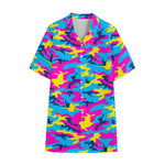 Neon Camouflage Print Cotton Hawaiian Shirt