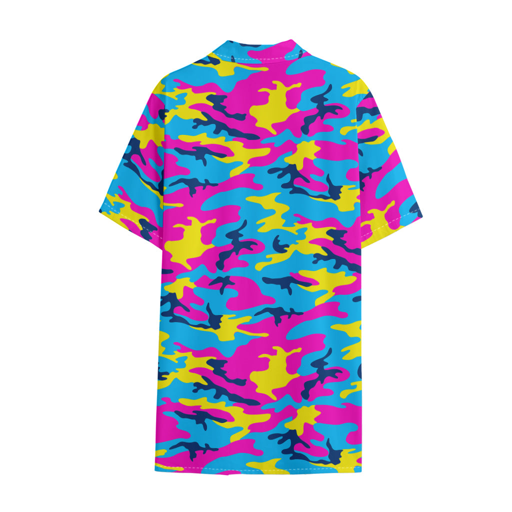 Neon Camouflage Print Cotton Hawaiian Shirt