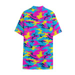 Neon Camouflage Print Cotton Hawaiian Shirt