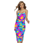 Neon Camouflage Print Cross Back Cami Dress