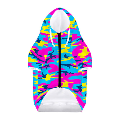 Neon Camouflage Print Dog Zip Up Hoodie