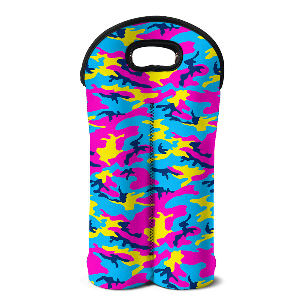 Neon Camouflage Print Double Neoprene Wine Tote
