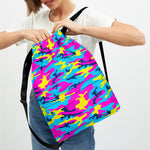 Neon Camouflage Print Drawstring Backpack