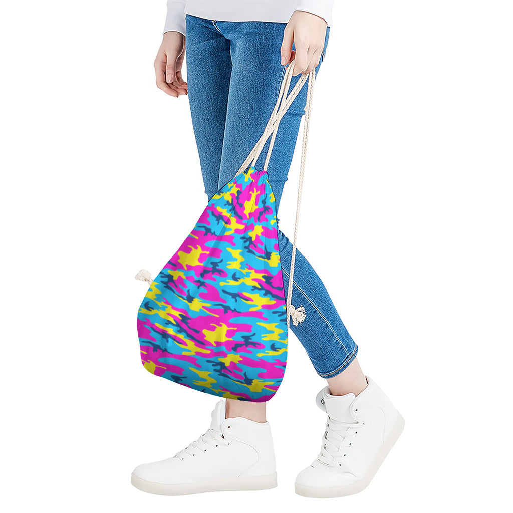 Neon Camouflage Print Drawstring Bag