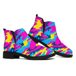 Neon Camouflage Print Flat Ankle Boots