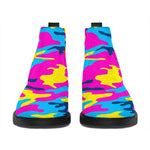 Neon Camouflage Print Flat Ankle Boots