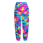 Neon Camouflage Print Fleece Lined Knit Pants