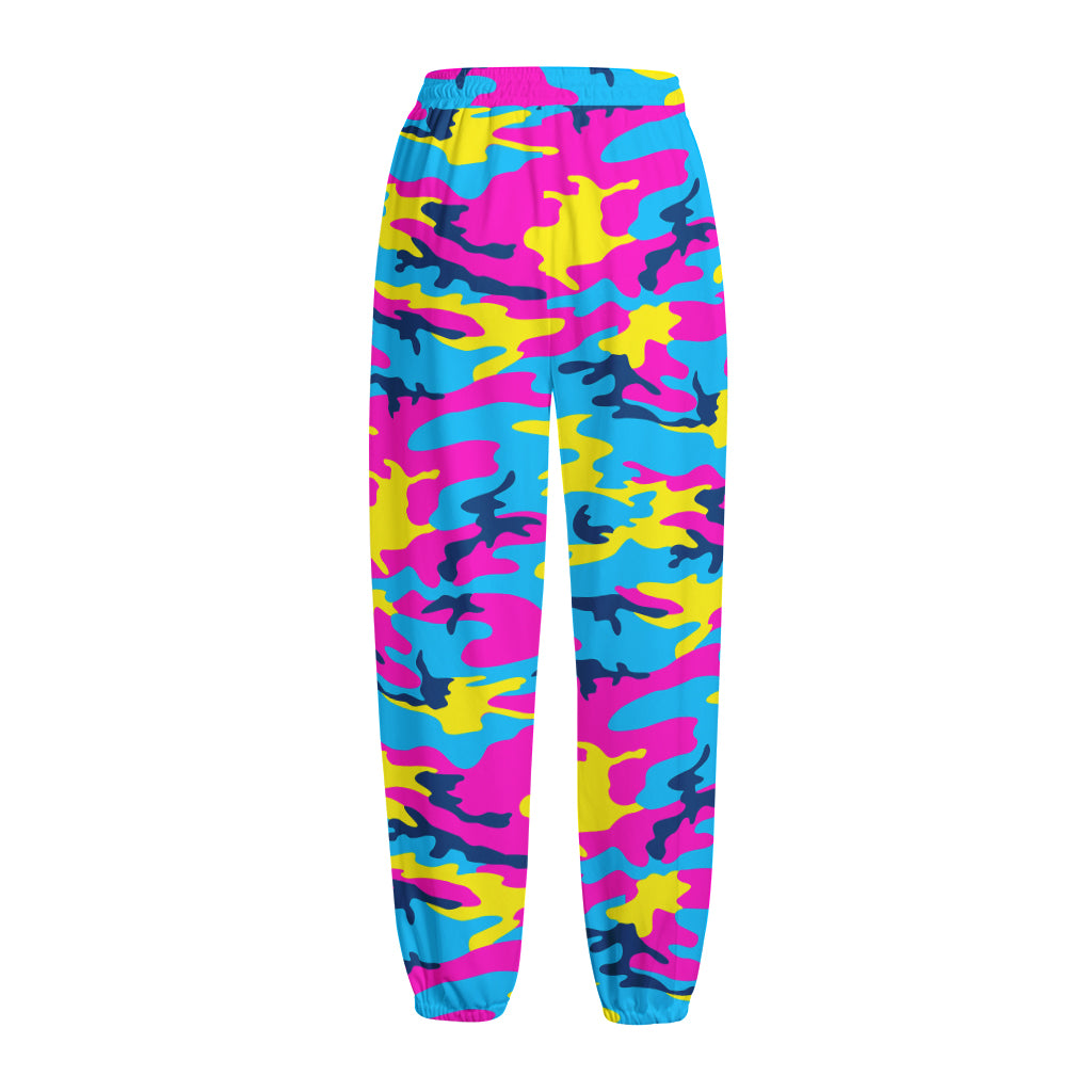 Neon Camouflage Print Fleece Lined Knit Pants