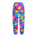 Neon Camouflage Print Fleece Lined Knit Pants