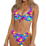 Neon Camouflage Print Front Bow Tie Bikini