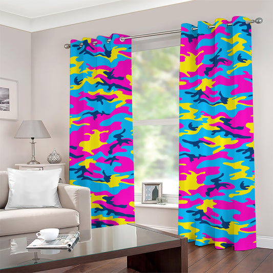 Neon Camouflage Print Grommet Curtains