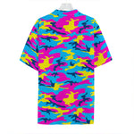 Neon Camouflage Print Hawaiian Shirt