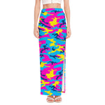 Neon Camouflage Print High Slit Maxi Skirt